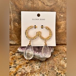 Gloria Jeans Gold Clear Gemstone Hoop Earrings